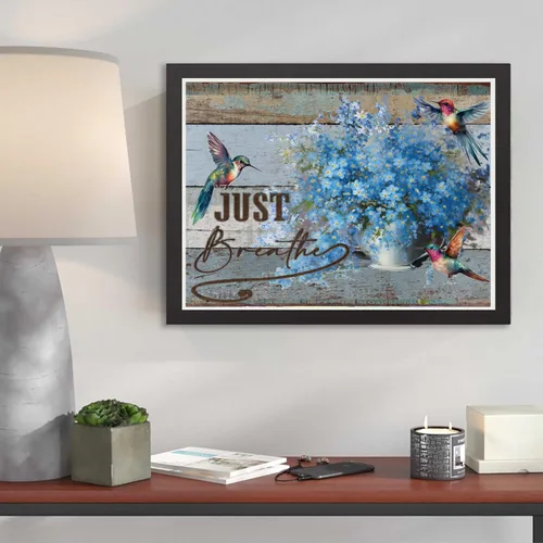 Vista 2 de Kit de pintura artística de diamante para adultos, florero de flores azules, dibujo de margaritas, colibrí azul, pintura vintage, simplemente