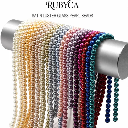 Vista 4 de RUBYCA 200 piezas de cuentas redondas de cristal checo satinado brillante pequeñas para hacer joyería 10mm Amatista Púrpura