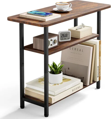 Vista 10 de SLEEPING LAMB Mesa auxiliar para sala de estar, mesa auxiliar de 3 niveles para espacio pequeño con amplia mesa de almacenamiento, mesita de noche