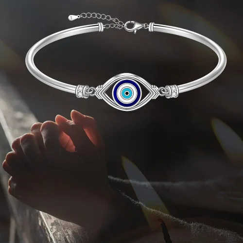 Vista 4 de Pulsera contra el mal de ojo para mujer, de plata de ley griega, turca, azul, pulsera ajustable con protección de buena suerte, joyería de oro