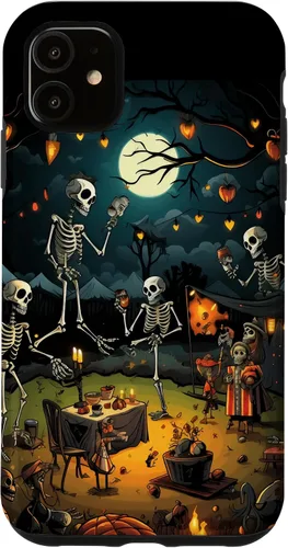 Vista 8 de Funda para disfraz de Halloween para iPhone 16 de noche de terror de esqueleto