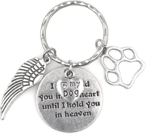 Vista 3 de Llavero con texto en inglés "I Will Hold You in My Heart Until I Hold You in Heaven Angel Wing Pet Memorial Gift Sympathy Canine Pooch Pup Amado