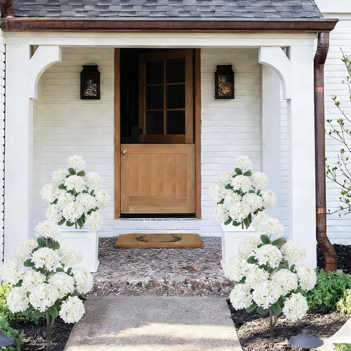Vista 9 de GTIDEA Paquete de 2 hortensias artificiales de 3.5 pies para exteriores, árbol falso con espigas, arbustos de hortensias sintéticas, árbol de flores