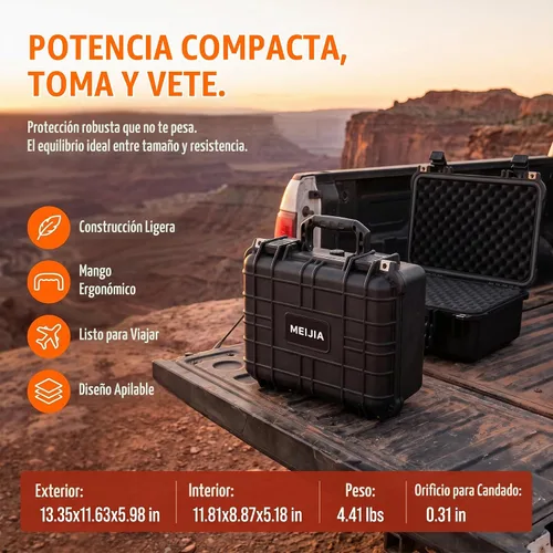 Vista 3 de MEIJIA - Funda rígida impermeable para cámara IP67 para todo tipo de clima, funda protectora rígida, con espuma personalizable, compatible con Negro