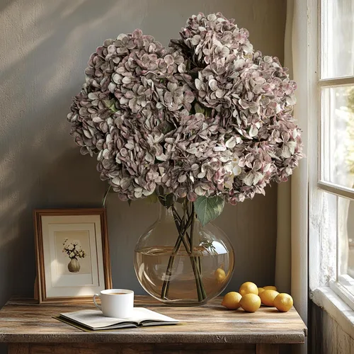 Vista 13 de Flores Artificiales Cabezas de Hortensias de Seda Falsa Ramo con Tallos al Por Mayor para Decoración de Otoño Centro de Mesa Navidad Interior Azul