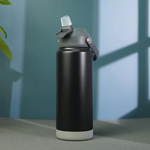 Vista 6 de BJPKPK - Botella de agua aislada con tapa de popote, 532 ml Botellas termo con boquilla suave, asa flexible y base antideslizante, libre de BPA, a