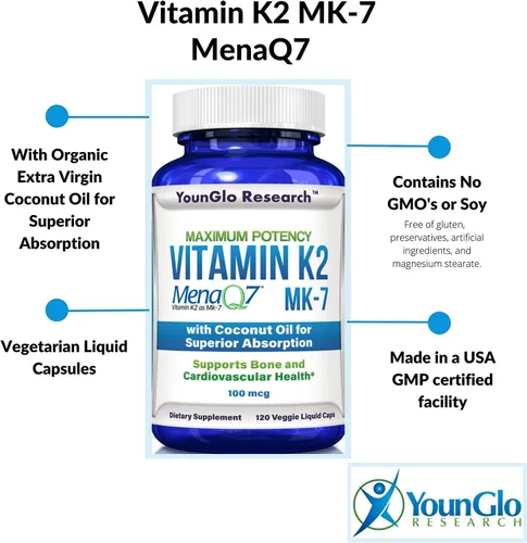 Vista 2 de Vitamina K2 MK7 (MenaQ7) 100 mcg con aceite de coco para una absorción superior, suplemento de salud dietética, 120 cápsulas líquidas veganas