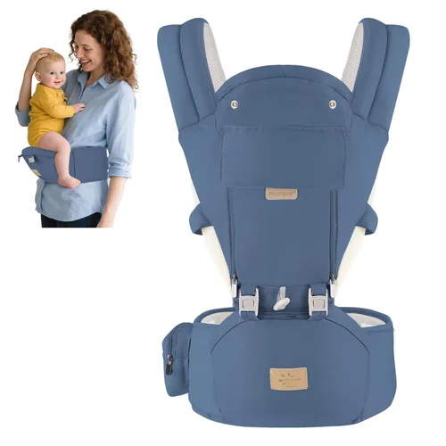 Vista 15 de FRUITEAM Portabebés 6 en 1 con taburete de cintura/asiento de cadera para lactancia materna, talla única - se adapta a recién nacidos, bebés y niños