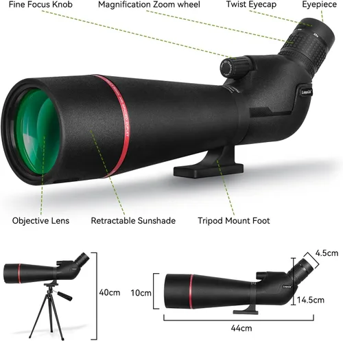 Vista 5 de [Usado] 25–75x80 HD Spotting Scope for Bird Watching & Target Shooting, BAK4 Prism Angled Spotter Scope with Tripod & iPhone Adapter, Waterproof