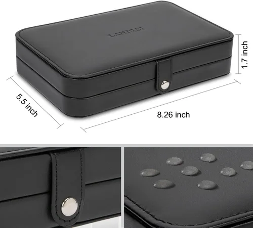 Vista 6 de LANDICI - Caja de joyería pequeña para mujeres y niñas, estuche organizador de joyería de viaje de cuero PU, soporte portátil para almacenamiento