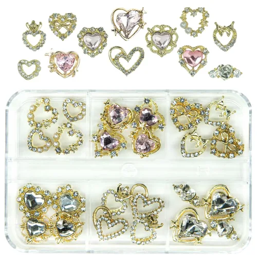 Vista 15 de 24 piezas de piedras brillantes negras para uñas, dijes de uñas de lujo, dijes de corazón negro de jet para uñas, gemas grandes de 3D para uñas
