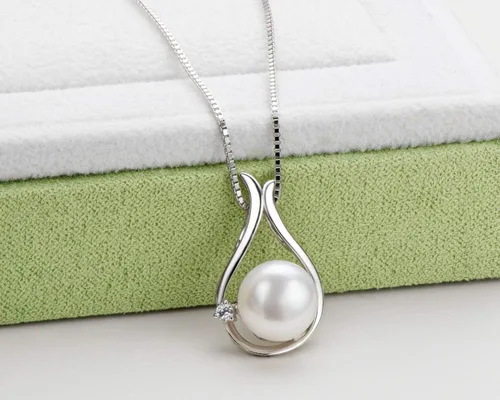 Vista 2 de Pearl Necklaces for Women, Freshwater Cultured Single White Pearl Pendant with 925 Sterling Silver Chain Pearl Jewelry Gifts for Mom Wife Her