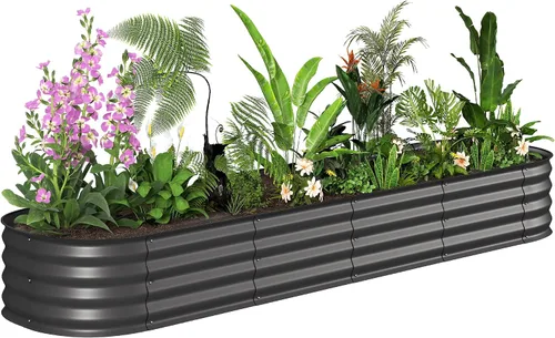 Vista 25 de Outsunny Kit de cama de jardín elevada galvanizada con barras de refuerzo, maceta de metal grande y alta para verduras, flores y hierbas, 6 x 3 x 2