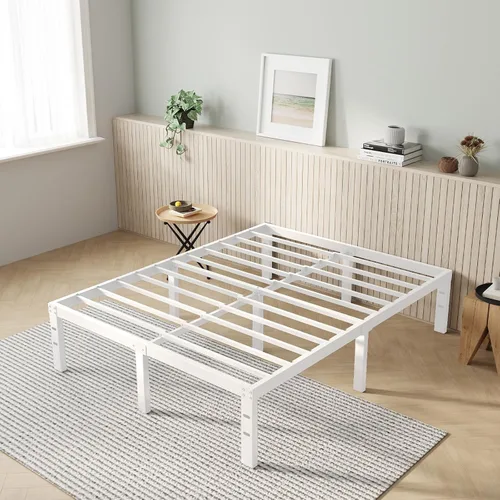 Vista 17 de Novilla Base de cama tamaño Queen, base de cama con plataforma de metal de 14 pulgadas tamaño Queen con espacio de almacenamiento debajo de la cama