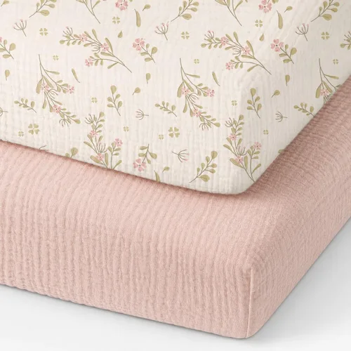 Vista 10 de Sábanas orgánicas para cuna de bebé de 33 x 17 pulgadas, 100% algodón de muselina para bebé, niña, niño, funda de colchón ajustable suave compatible