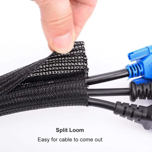 Vista 2 de ZhiYo Funda de cable de 6.6 pies a 1 pulgada, tubo protector de cable para mascotas, envoltura de cable de PC, funda de gestión de cables de Negro