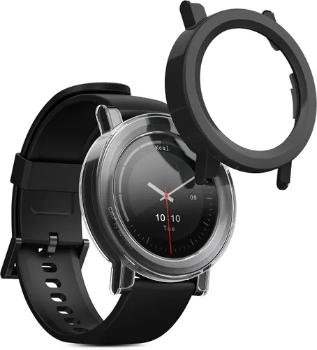 Vista 8 de kwmobile Funda compatible con CMF Watch 3 Pro Covers - Vidrio templado 2X con marco de plástico - Transparente/Negro