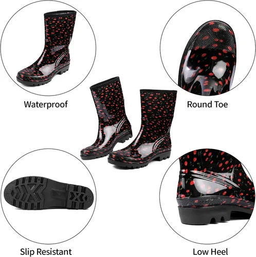Vista 39 de DKSUKO Waterproof Womens Rain Boots insulated,Lightweight Rubber fashion Boots in Gardening,Warm and Comfortable Wide Calf Rain Boots with Glossy in