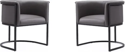 Vista 11 de Manhattan Comfort Bali - Silla de comedor de piel sintética, diseño Art Deco moderno con silueta escultórica, marco de metal, cojines acolchados