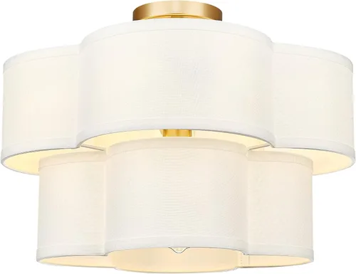 Vista 18 de Lámpara de Techo Semiempotrada Dorada, 3 Luces Accesorios de Iluminación de Techo de 12.5" con Pantalla de Tela en Forma de Flor, Luces de Tambor
