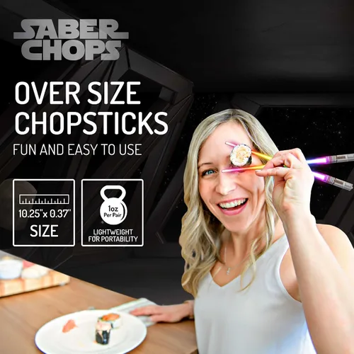 Vista 6 de Lightsable - Palillos de sable de sable de luz LED con luz brillante, palillos de sable de sushi, reutilizables, divertidos, Geeky Starwars, juego
