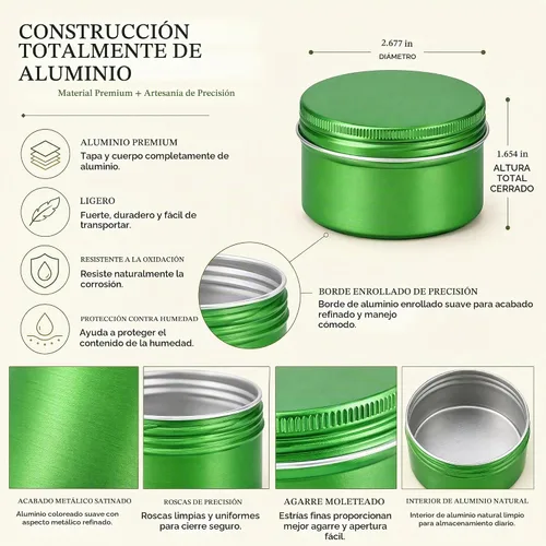 Vista 4 de Latas de aluminio con tapa de rosca verde de 4 oz (4.1 fl oz) con etiquetas