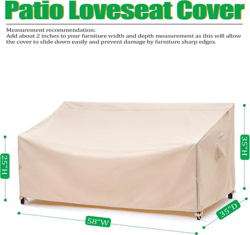 Vista 2 de F&J Outdoors Funda impermeable resistente a los rayos UV para sofá de patio de 2 plazas, resistente, color beige, 58" de ancho x 35" de profundidad
