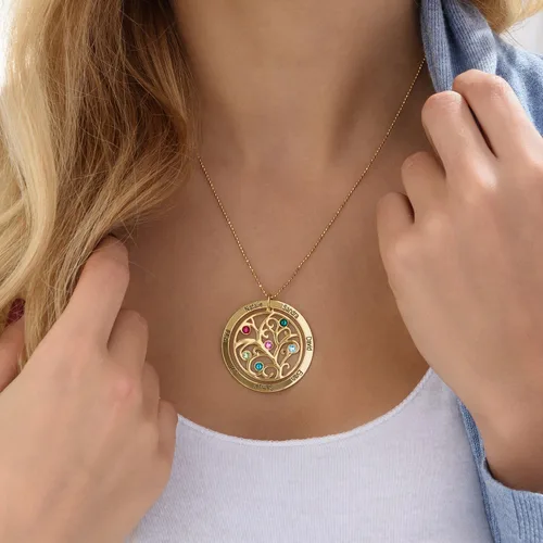 Vista 4 de MYKA - Collar de árbol genealógico personalizado con nombres grabados y piedras natales para mujer, mamá, ella, abuela, regalo de joyería