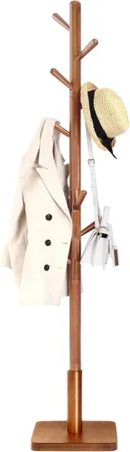 Vista 9 de VASAGLE Perchero de madera maciza, árbol de entrada con 8 ganchos, 3 opciones de altura, para abrigos, sombreros, bolsos, carteras, para entrada