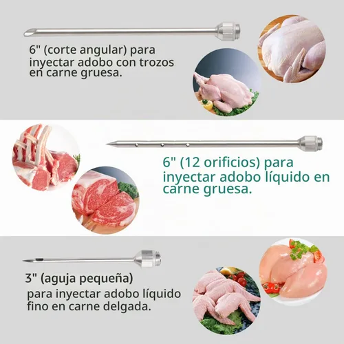 Vista 4 de Ofargo Inyector de carne, 3 agujas para ahumar carnes, carne de res, pavo; jeringa inyectora de adobo de 2 onzas; manual de usuario incluido