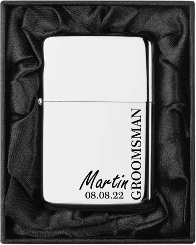 Vista 28 de Encendedor personalizado grabado en caja de regalo forrada en seda negra (Monograma circular 2, negro)