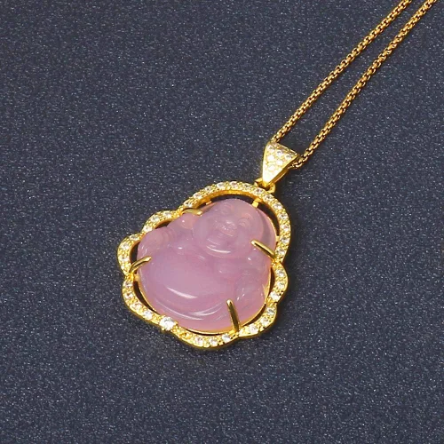 Vista 2 de Collar de llamativo de buena suerte, Dije de lujo de circonia cúbica con cadena chapada en oro de 18 quilates, Regalo de joyería refinada de collar