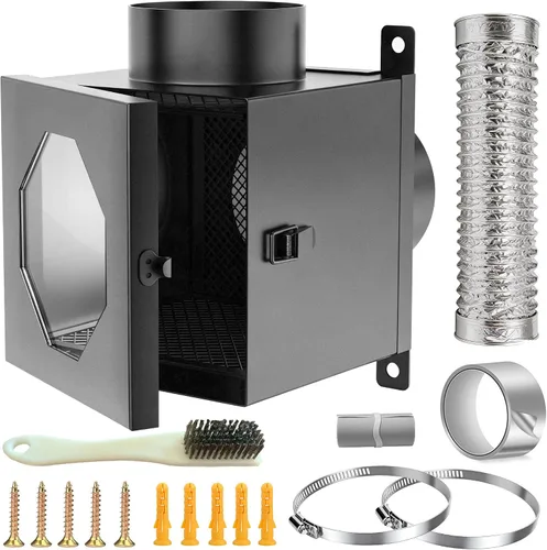 Vista 8 de Trampa de pelusa para conductos de secadora de metal, kit de ventilación de secadora interior con codo de 90 grados, manguera de conducto de 4 Blanco