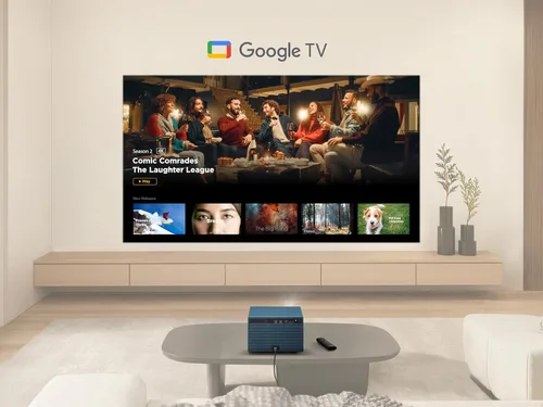 Vista 2 de ViewSonic Proyector LED LX60HD de 1080p, Google TV integrado para entretenimiento en el hogar suave, enfoque automático, proyección de 360 grados