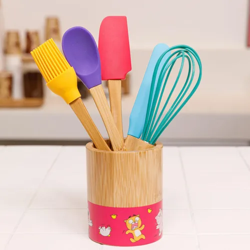 Vista 7 de Chefclub Kids Montessori - Juego de utensilios de cocina de 5 piezas, silicona antiadherente resistente al calor para niños y principiantes