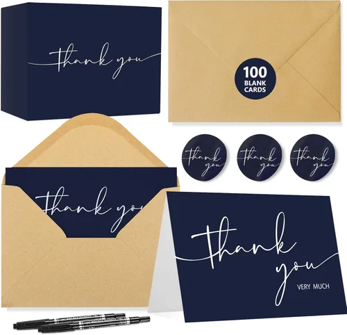 Vista 8 de NESCCI 24 tarjetas de agradecimiento con sobres, tarjeta de agradecimiento, diseño minimalista de 4 x 6 pulgadas, notas de agradecimiento para Azul