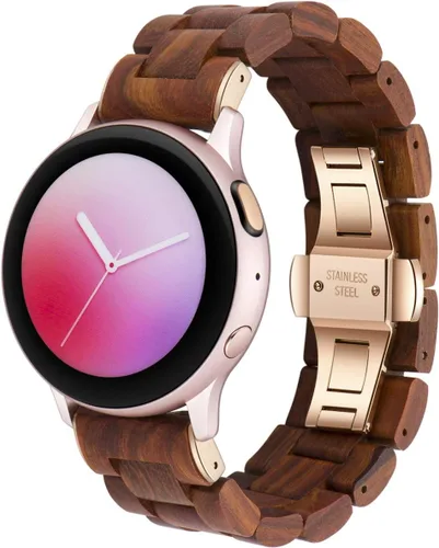 Vista 8 de Correa de 0.78 pulgadas compatible con Samsung Galaxy Watch/Gear S2 S3/Active/Active 2, correa de acero inoxidable de madera natural para Samsung
