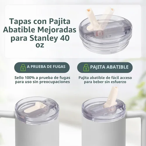Vista 2 de Stanley Quencher - Tapa de repuesto mejorada para vaso de 40 onzas, paquete de 2 tapas de repuesto con 2 popotes para vaso de 40 onzas, a prueba