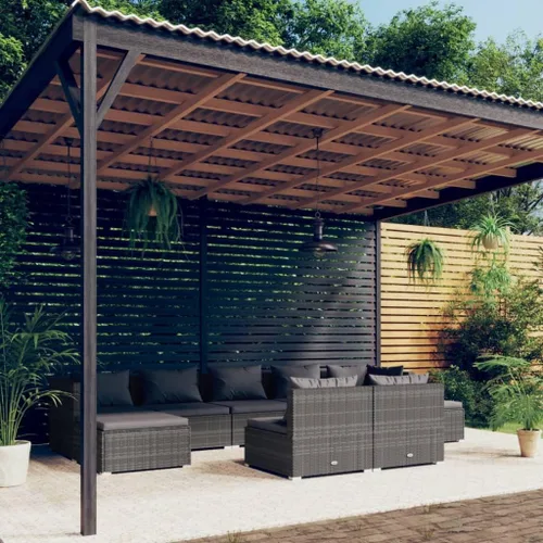 Vista 39 de Sofá de 3 plazas con cojines de ratán de poliéster marrón, juego de muebles de patio al aire libre con 3 sofás centrales para patio trasero, jardín