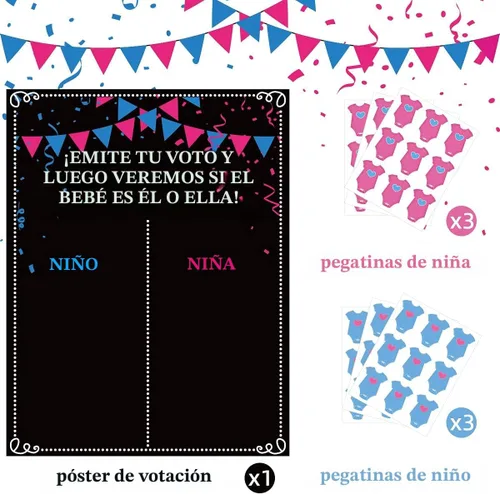 Vista 2 de MISS FANTASY Decoraciones de revelación de género – 54 juegos de revelación de género para votar ideas de revelación de género para niños o niñas