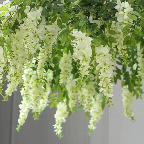 Vista 2 de Efavormart 140 cm Crema Artificial de Seda Glicinia Vid Colgante Dosel Redondo, Guirnalda de Flor Candelabro con Ramas Intercambiables