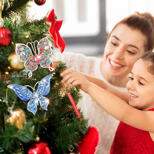 Vista 6 de Junkin 6 Piezas Adornos de Navidad de Mariposa Adornos Colgantes de Mariposa Regalos para Mujeres Decoraciones de Árbol de Navidad Regalo