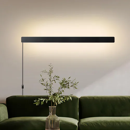 Vista 19 de KELUOLY Apliques de pared modernos enchufables, 23.6 pulgadas, luces LED de pared largas negras esmeriladas, lámpara de pared acrílica de 12 W Negro