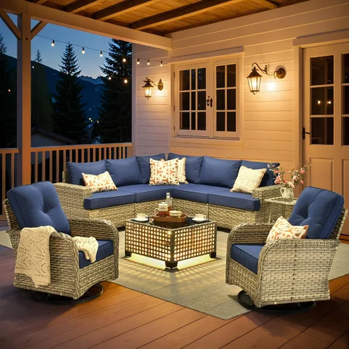 Vista 17 de HOOOWOOO Juego de Muebles Seccionales para Patio al Aire Libre, 6 Piezas Juegos de Conversación de Mimbre Sofá en Forma de L, Sofá Extra Profundo