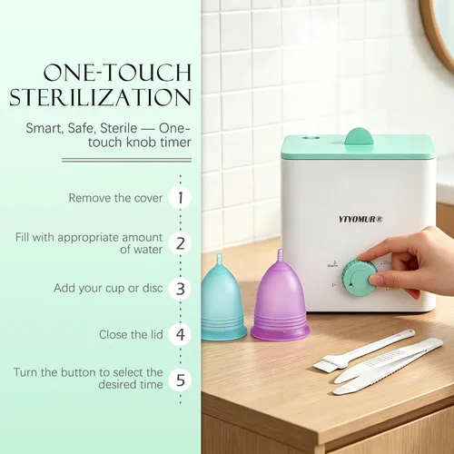 Vista 6 de YTYOMUR Tazas Menstruales con Esterilizador, 2 Tazas de Período Reutilizables para Mujeres, Alternativa al Tampón y a la Toalla, Taza Femenina