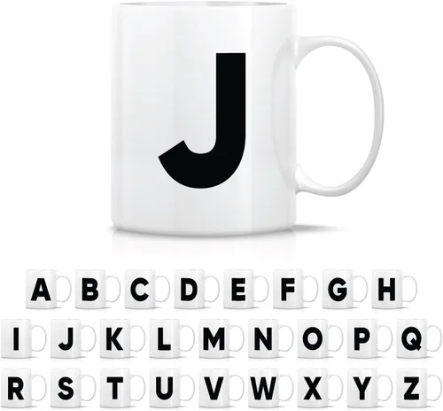 Vista 13 de Retreez Taza con monograma con monograma del alfabeto de la A a la Z con inicial, tazas de café de cerámica de 11 onzas – Agradecimiento