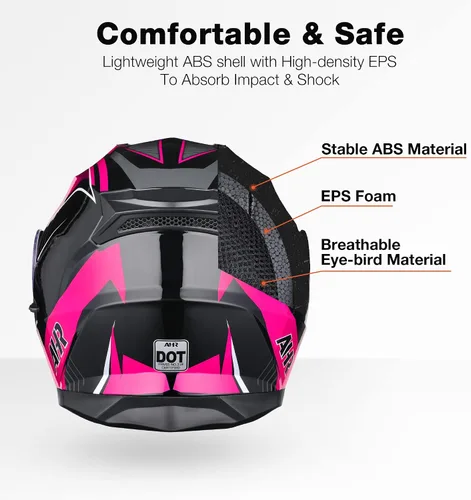 Vista 3 de AHR Casco de motocicleta de doble visera, modular abatible, casco de cara completa, aprobado por DOT, casco AHR Run-M1 y M3 para adultos, motos