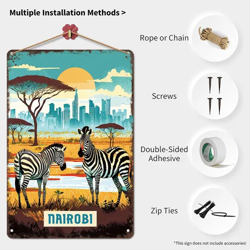 Vista 3 de Nairobi - Letrero de metal con diseño de paisaje de ciudad, retro, para hombre, cueva, bar, garaje, habitación, calle, decoración de pared, 8 x 12
