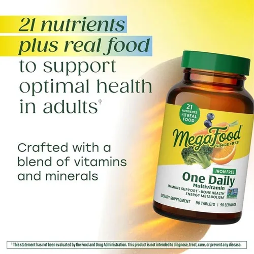 Vista 3 de MegaFood One Daily Multivitamínico sin hierro - Multivitamínico para mujeres y hombres - con comida real - Suplemento de apoyo inmunológico - Salud
