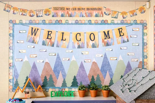 Vista 4 de Teacher Created Resources Paquete de tablón de anuncios de Moving Mountains Let The Adventure Begin Mini tablón de anuncios